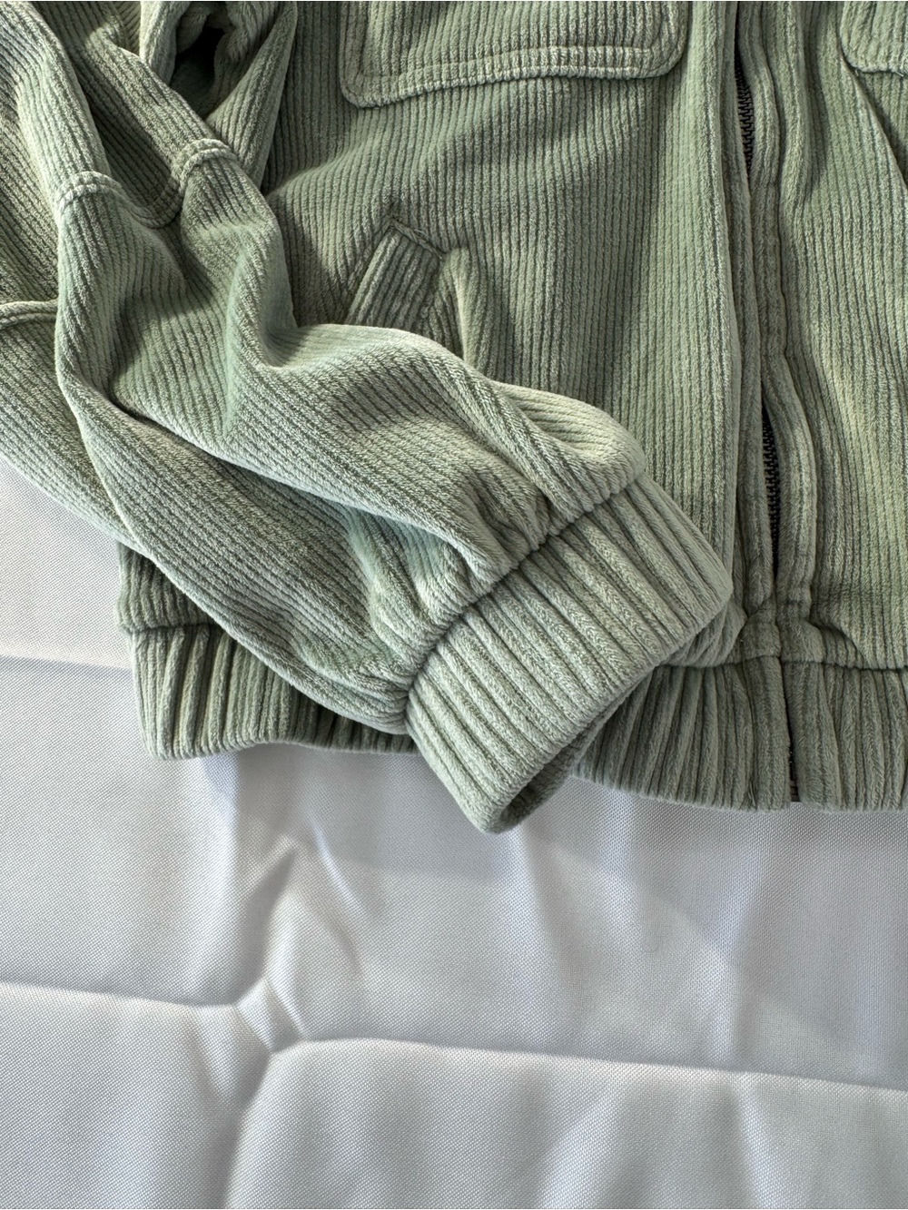 SO Large Kids Sage Green Corduroy Crop Hooded Zip-Up Jacket - Picture 4 of 6